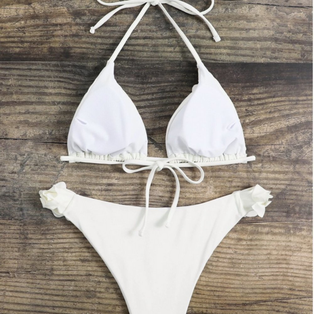 Trending now floral detail tie neck bikini white - Picture 3 of 7